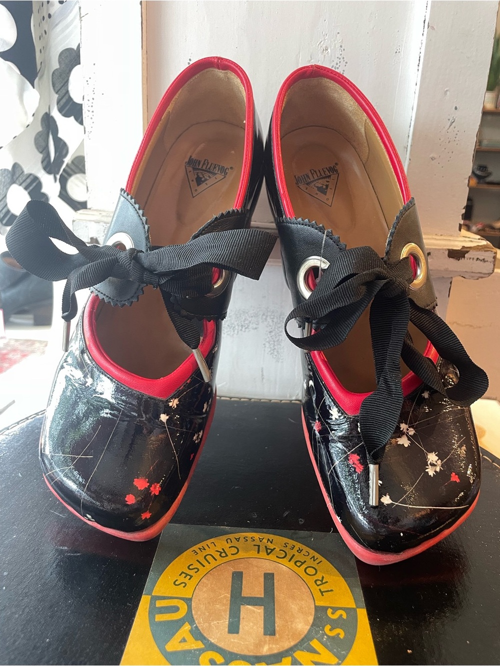 John Fluevog “Adele” black & red Mary Janes